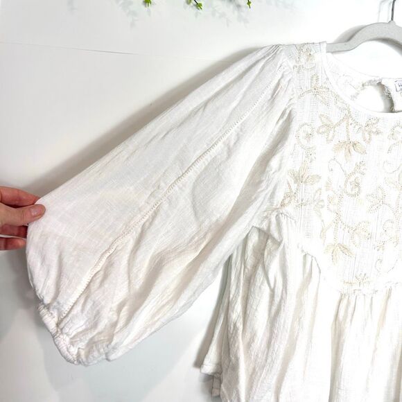 House of Harlow 1960 Blouse Small White Embroidered Floral Babydoll Peasant - Picture 12 of 15